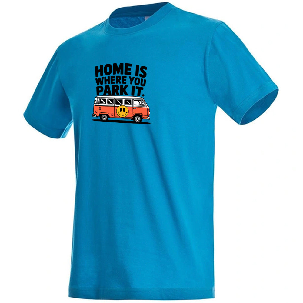 "Home Is Where You Park It VW Orange" Premium Unisex Crew Neck Soft Cotton T-Shirt (Various colours & Sizes)