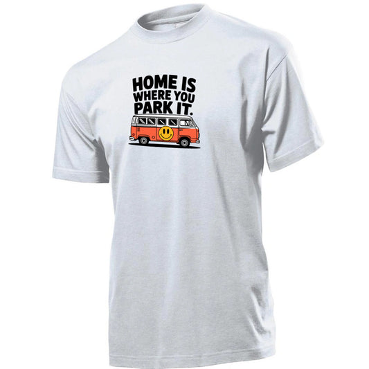 "Home Is Where You Park It VW Orange" Premium Unisex Crew Neck Soft Cotton T-Shirt (Various colours & Sizes)