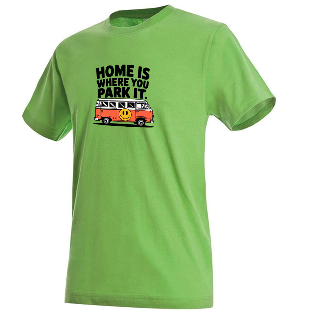 "Home Is Where You Park It VW Orange" Premium Unisex Crew Neck Soft Cotton T-Shirt (Various colours & Sizes)