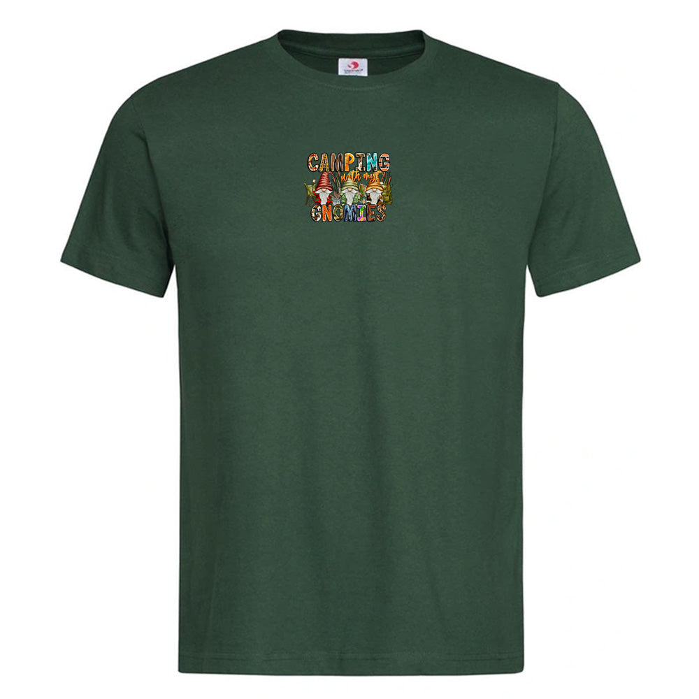 "Camping With My Gnomies" Premium Unisex Crew Neck Soft Cotton T-Shirt (Various colours & Sizes)