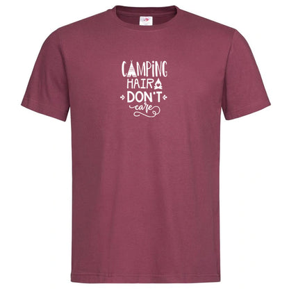 "Camping Hair Don't Care" Premium Unisex Crew Neck Soft Cotton T-Shirt (Various colours & Sizes)