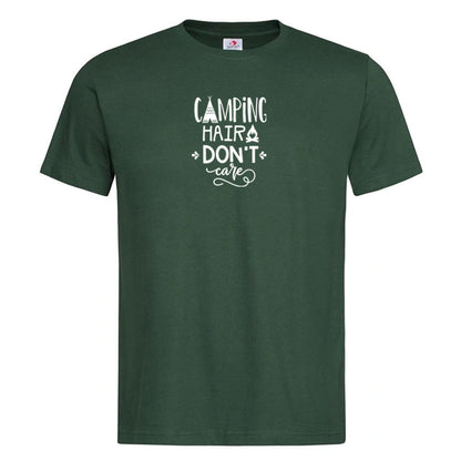 "Camping Hair Don't Care" Premium Unisex Crew Neck Soft Cotton T-Shirt (Various colours & Sizes)