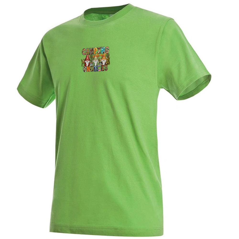 "Camping With My Gnomies" Premium Unisex Crew Neck Soft Cotton T-Shirt (Various colours & Sizes)