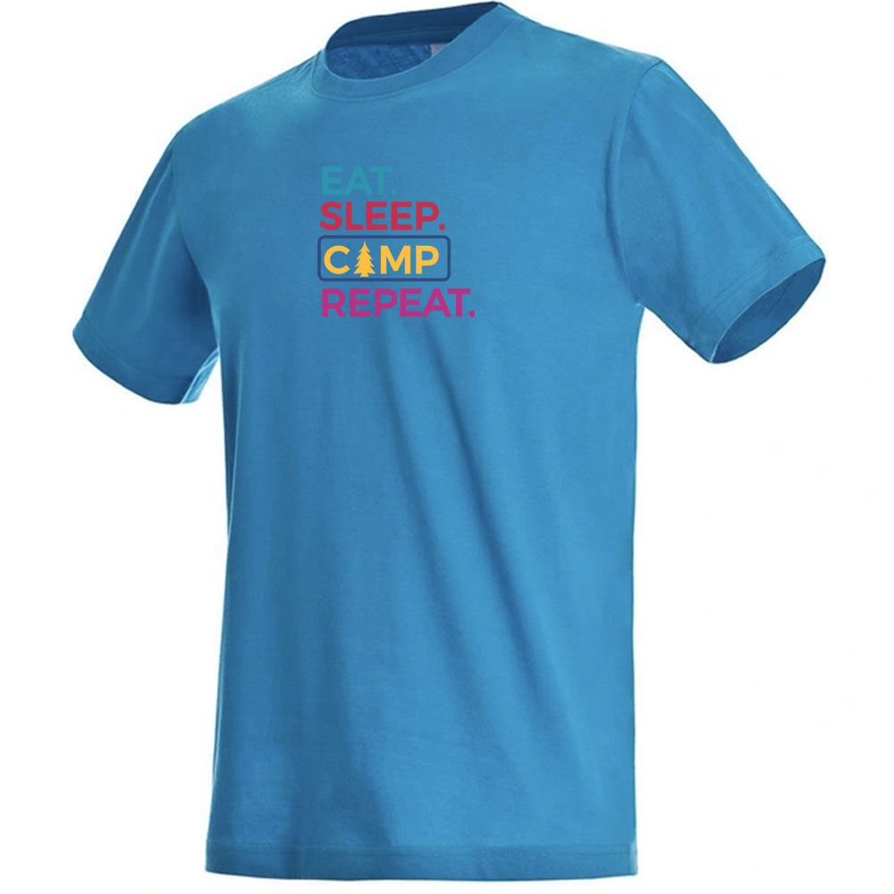 Premium Unisex Crew Neck Soft Cotton T-Shirt "Eat Sleep Camp Repeat" (Various colours & Sizes)