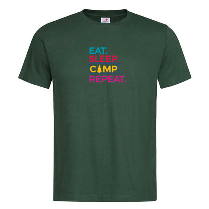 Premium Unisex Crew Neck Soft Cotton T-Shirt "Eat Sleep Camp Repeat" (Various colours & Sizes)