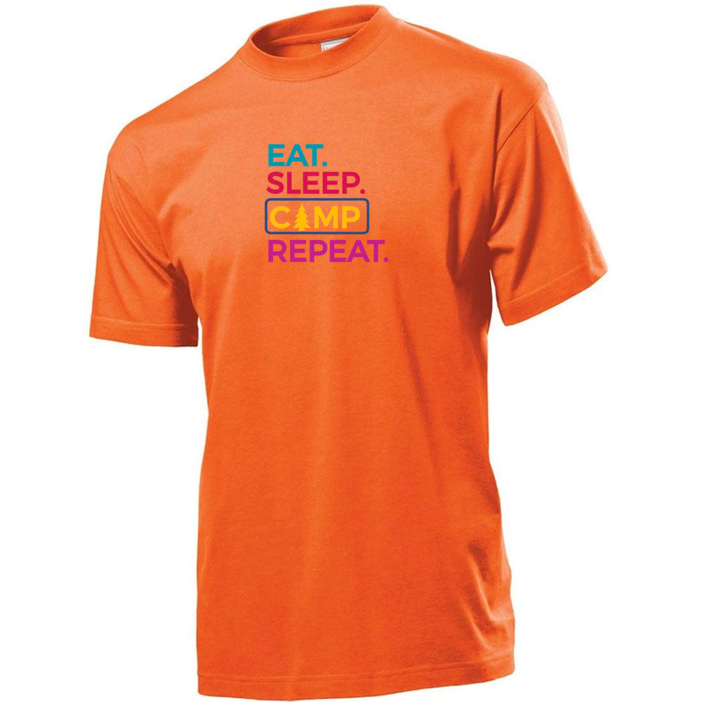 Premium Unisex Crew Neck Soft Cotton T-Shirt "Eat Sleep Camp Repeat" (Various colours & Sizes)