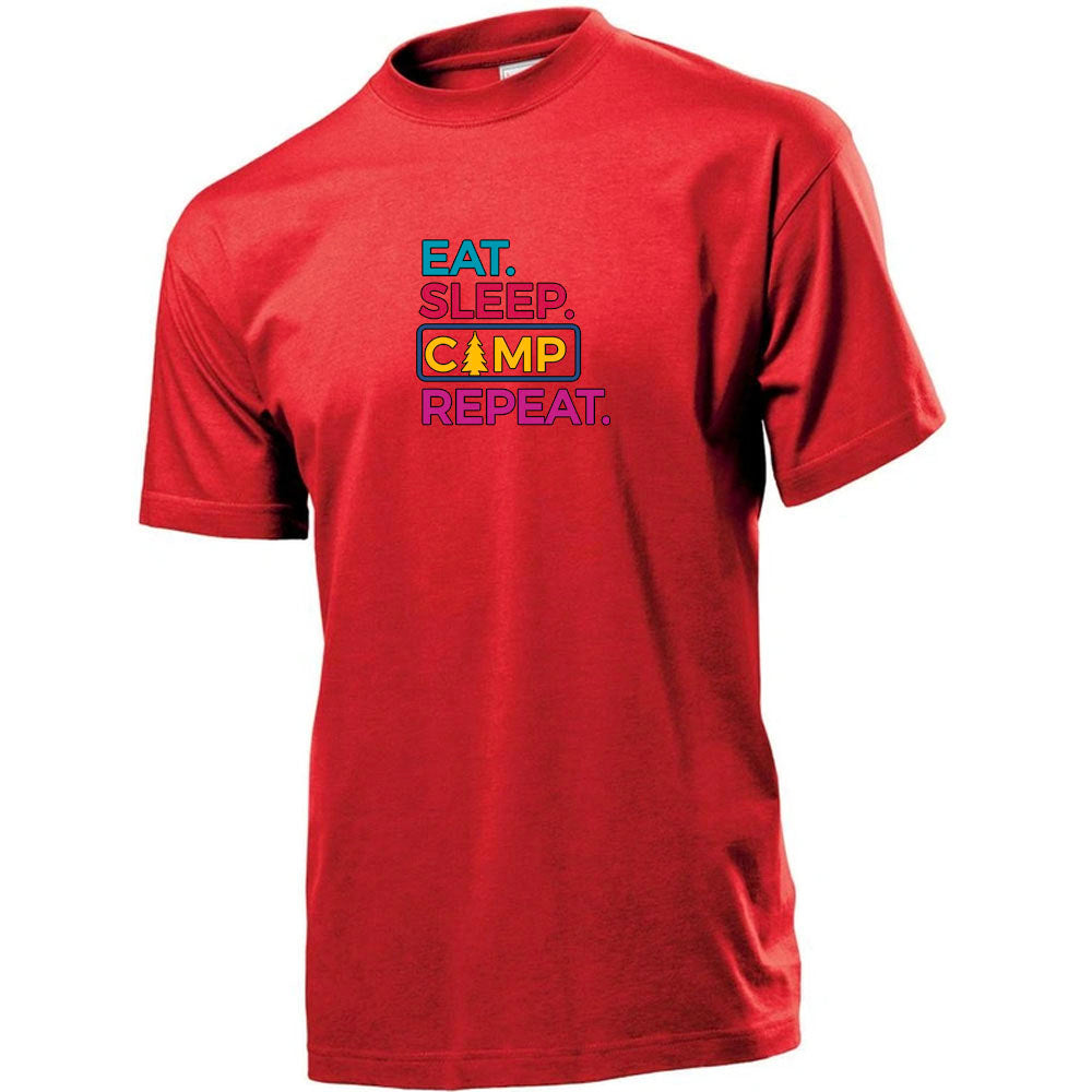 Premium Unisex Crew Neck Soft Cotton T-Shirt "Eat Sleep Camp Repeat" (Various colours & Sizes)