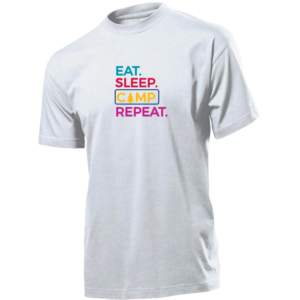 Premium Unisex Crew Neck Soft Cotton T-Shirt "Eat Sleep Camp Repeat" (Various colours & Sizes)