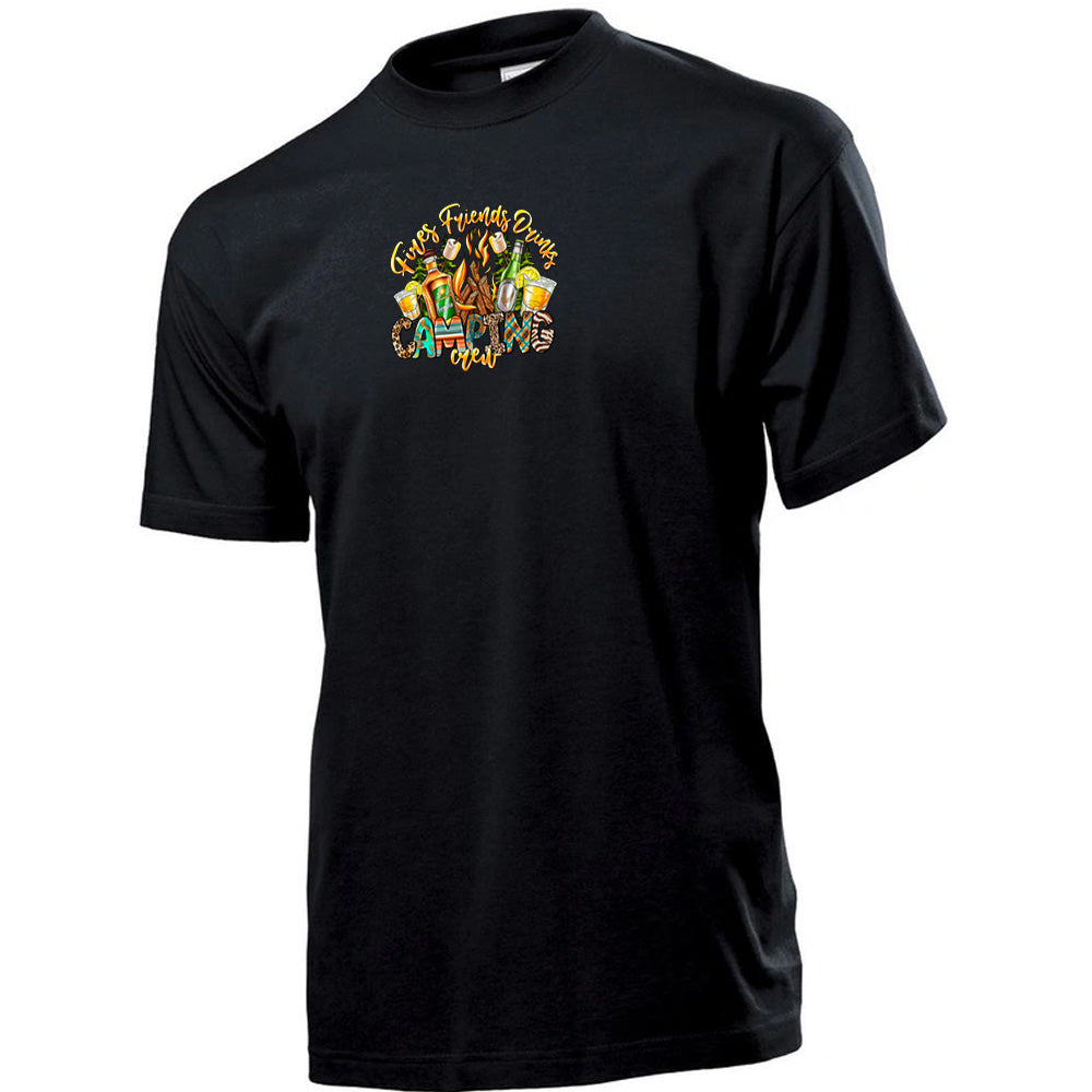 "Fire, Friends & Drinks" Premium Unisex Crew Neck Soft Cotton T-Shirt (Various colours & Sizes)