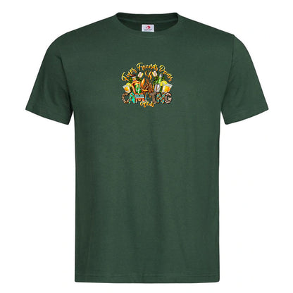 "Fire, Friends & Drinks" Premium Unisex Crew Neck Soft Cotton T-Shirt (Various colours & Sizes)