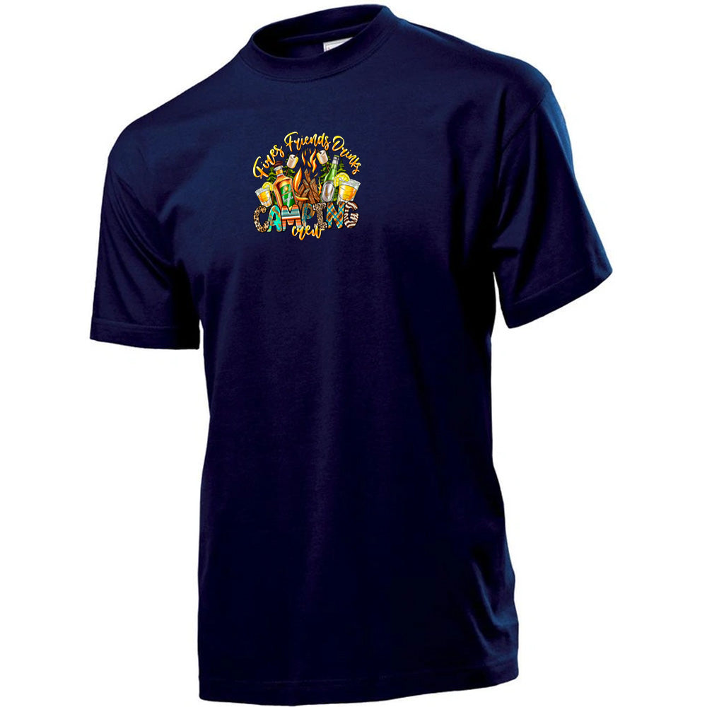 "Fire, Friends & Drinks" Premium Unisex Crew Neck Soft Cotton T-Shirt (Various colours & Sizes)