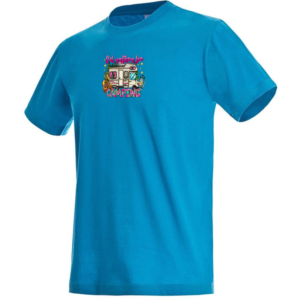 "I'd Rather Be camping" Premium Unisex Crew Neck Soft Cotton T-Shirt (Various colours & Sizes)