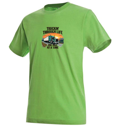 Premium Unisex Crew Neck Soft Cotton T-Shirt "Trucking Through Life" (Various colours & Sizes)
