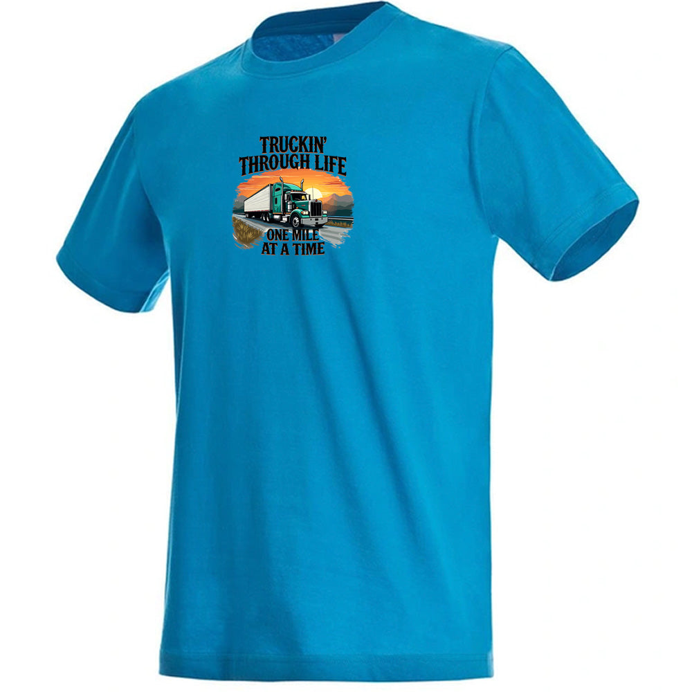 Premium Unisex Crew Neck Soft Cotton T-Shirt "Trucking Through Life" (Various colours & Sizes)