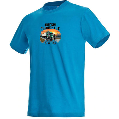 Premium Unisex Crew Neck Soft Cotton T-Shirt "Trucking Through Life" (Various colours & Sizes)
