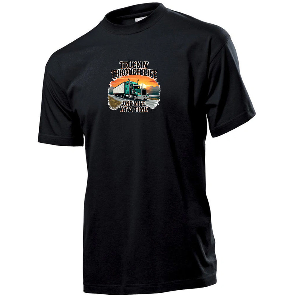 Premium Unisex Crew Neck Soft Cotton T-Shirt "Trucking Through Life" (Various colours & Sizes)