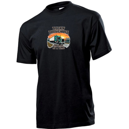 Premium Unisex Crew Neck Soft Cotton T-Shirt "Trucking Through Life" (Various colours & Sizes)