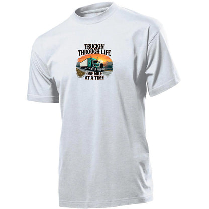 Premium Unisex Crew Neck Soft Cotton T-Shirt "Trucking Through Life" (Various colours & Sizes)