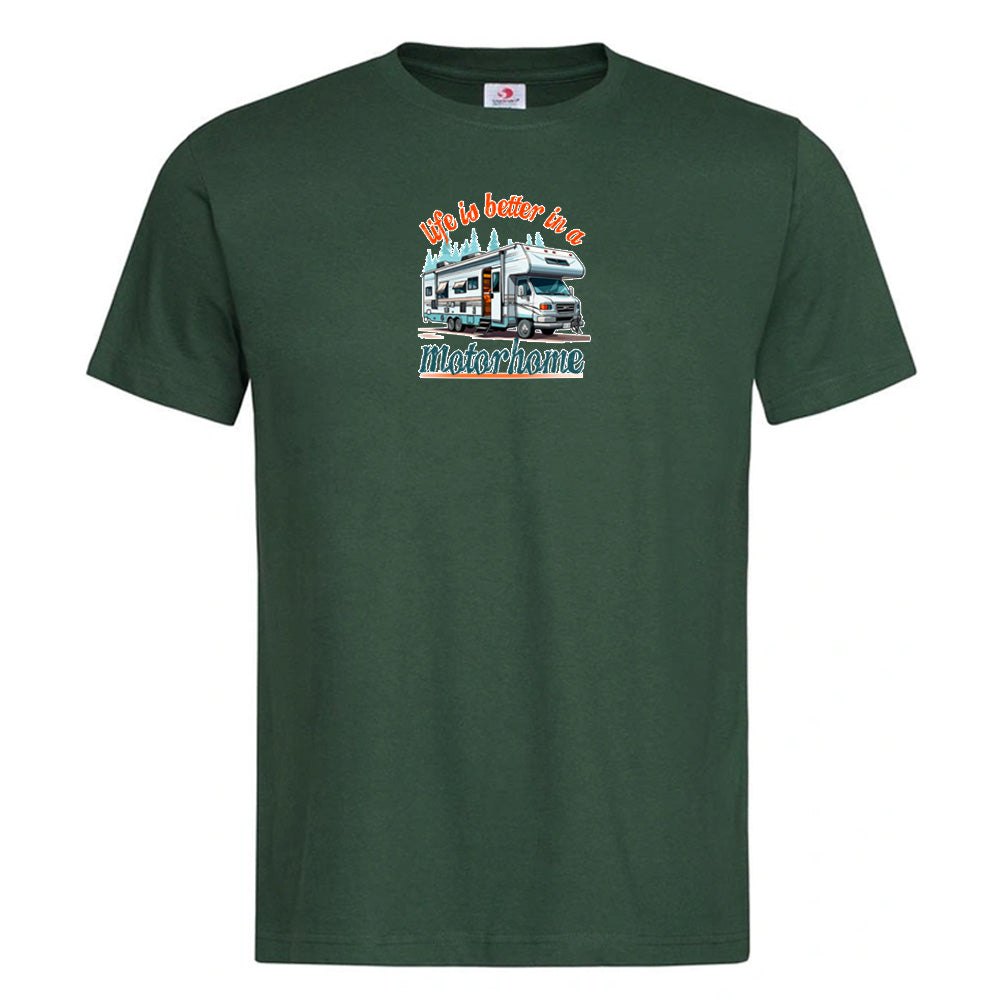 "Life is Better in A Motorhome" Premium Unisex Crew Neck Soft Cotton T-Shirt (Various colours & Sizes)