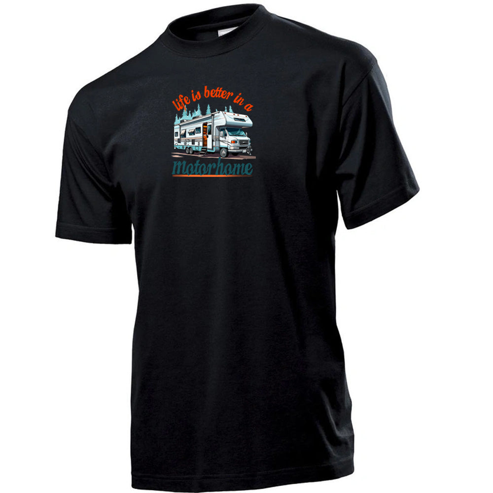 "Life is Better in A Motorhome" Premium Unisex Crew Neck Soft Cotton T-Shirt (Various colours & Sizes)