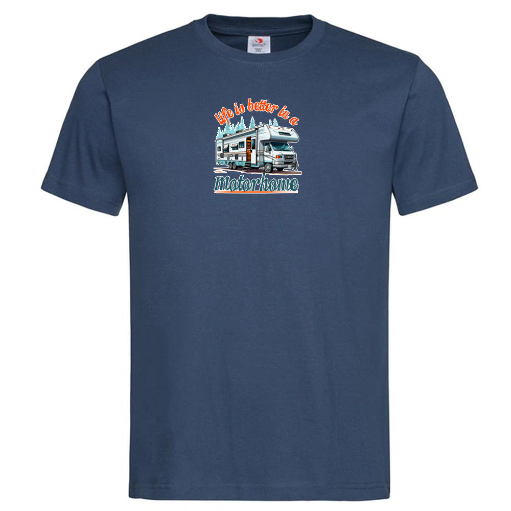 "Life is Better in A Motorhome" Premium Unisex Crew Neck Soft Cotton T-Shirt (Various colours & Sizes)