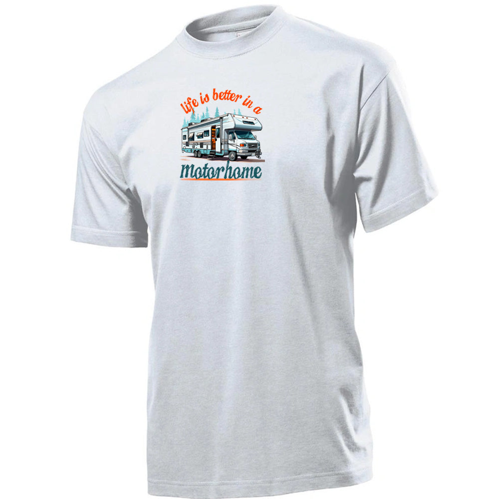 "Life is Better in A Motorhome" Premium Unisex Crew Neck Soft Cotton T-Shirt (Various colours & Sizes)