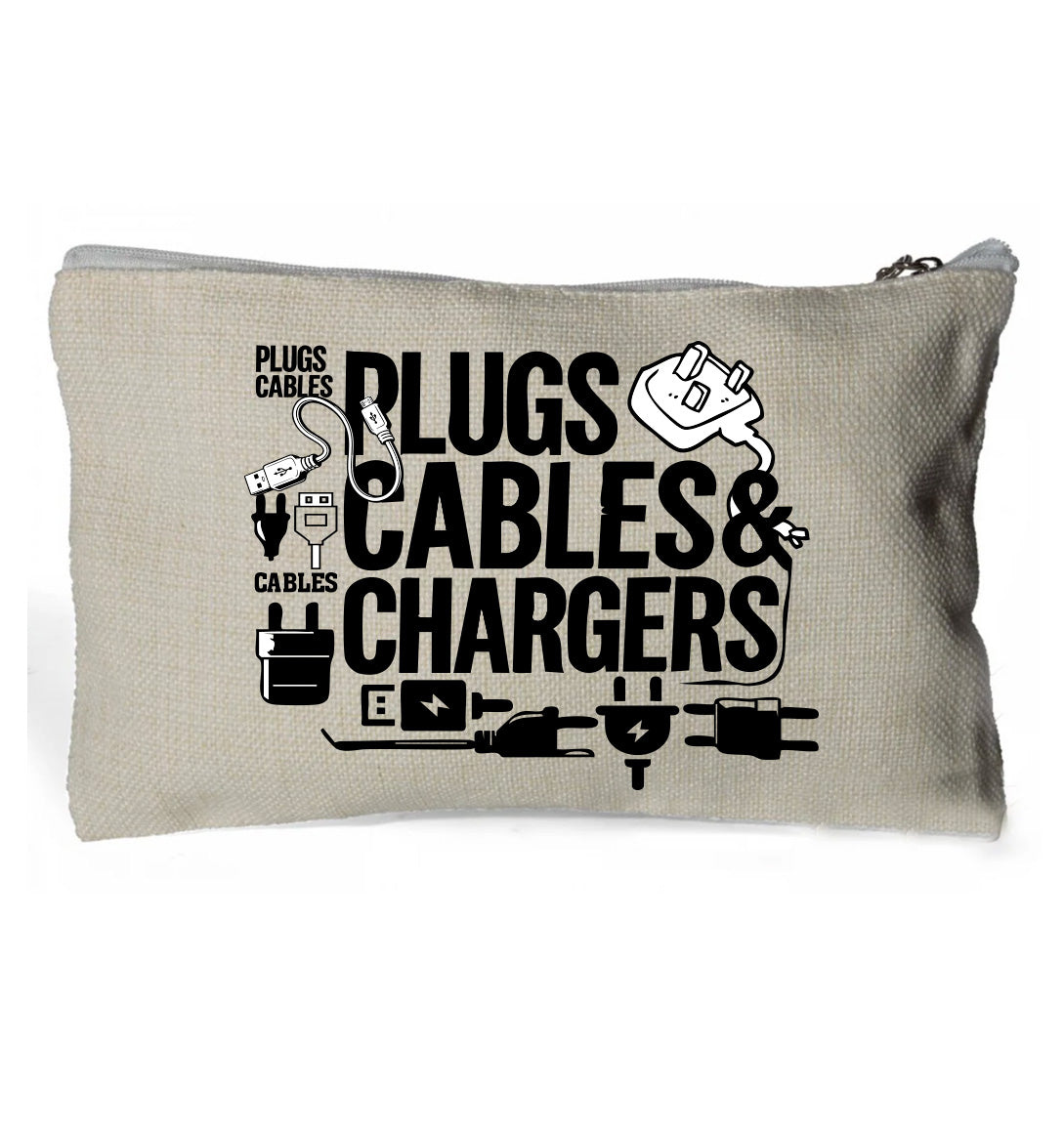 Plugs, Cables etc - Linen Zip Handy Bag 15 x 24cm (no contents)