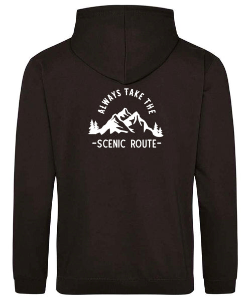 Hoodie: Unisex Gildan SoftStyle Hoodie with ""Always Take The Scenic Route" on (Various colours & sizes available)