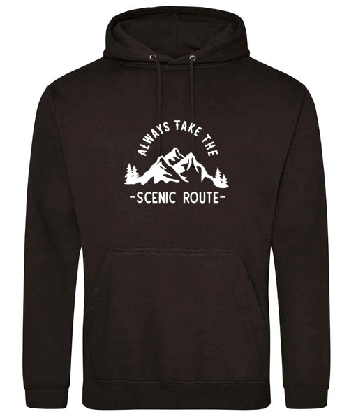 Hoodie: Unisex Gildan SoftStyle Hoodie with ""Always Take The Scenic Route" on (Various colours & sizes available)