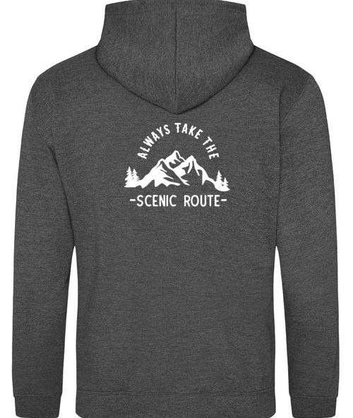 Hoodie: Unisex Gildan SoftStyle Hoodie with ""Always Take The Scenic Route" on (Various colours & sizes available)