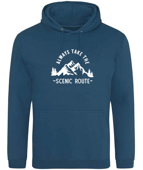 Hoodie: Unisex Gildan SoftStyle Hoodie with ""Always Take The Scenic Route" on (Various colours & sizes available)