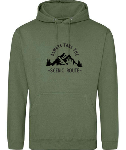 Hoodie: Unisex Gildan SoftStyle Hoodie with ""Always Take The Scenic Route" on (Various colours & sizes available)