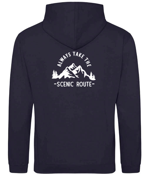 Hoodie: Unisex Gildan SoftStyle Hoodie with ""Always Take The Scenic Route" on (Various colours & sizes available)