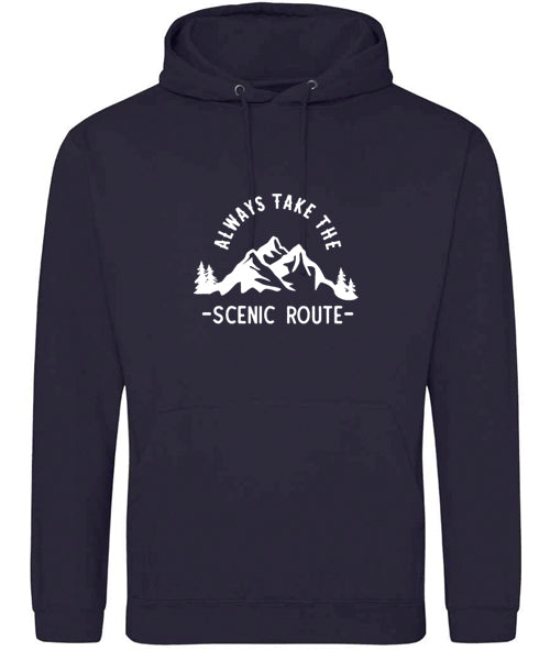 Hoodie: Unisex Gildan SoftStyle Hoodie with ""Always Take The Scenic Route" on (Various colours & sizes available)