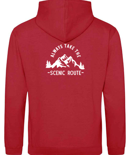 Hoodie: Unisex Gildan SoftStyle Hoodie with ""Always Take The Scenic Route" on (Various colours & sizes available)