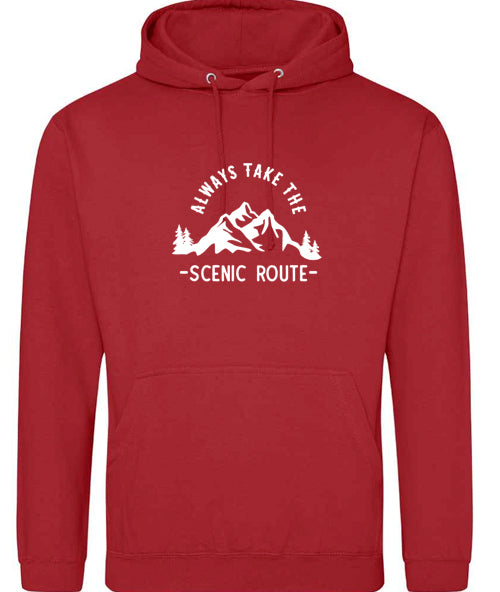 Hoodie: Unisex Gildan SoftStyle Hoodie with ""Always Take The Scenic Route" on (Various colours & sizes available)