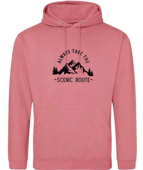 Hoodie: Unisex Gildan SoftStyle Hoodie with ""Always Take The Scenic Route" on (Various colours & sizes available)