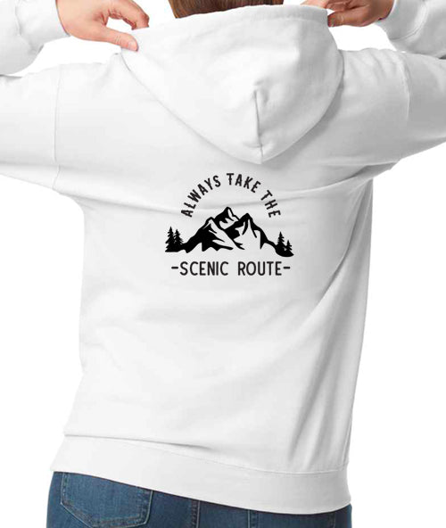 Hoodie: Unisex Gildan SoftStyle Hoodie with ""Always Take The Scenic Route" on (Various colours & sizes available)