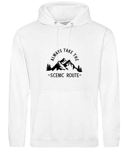 Hoodie: Unisex Gildan SoftStyle Hoodie with ""Always Take The Scenic Route" on (Various colours & sizes available)