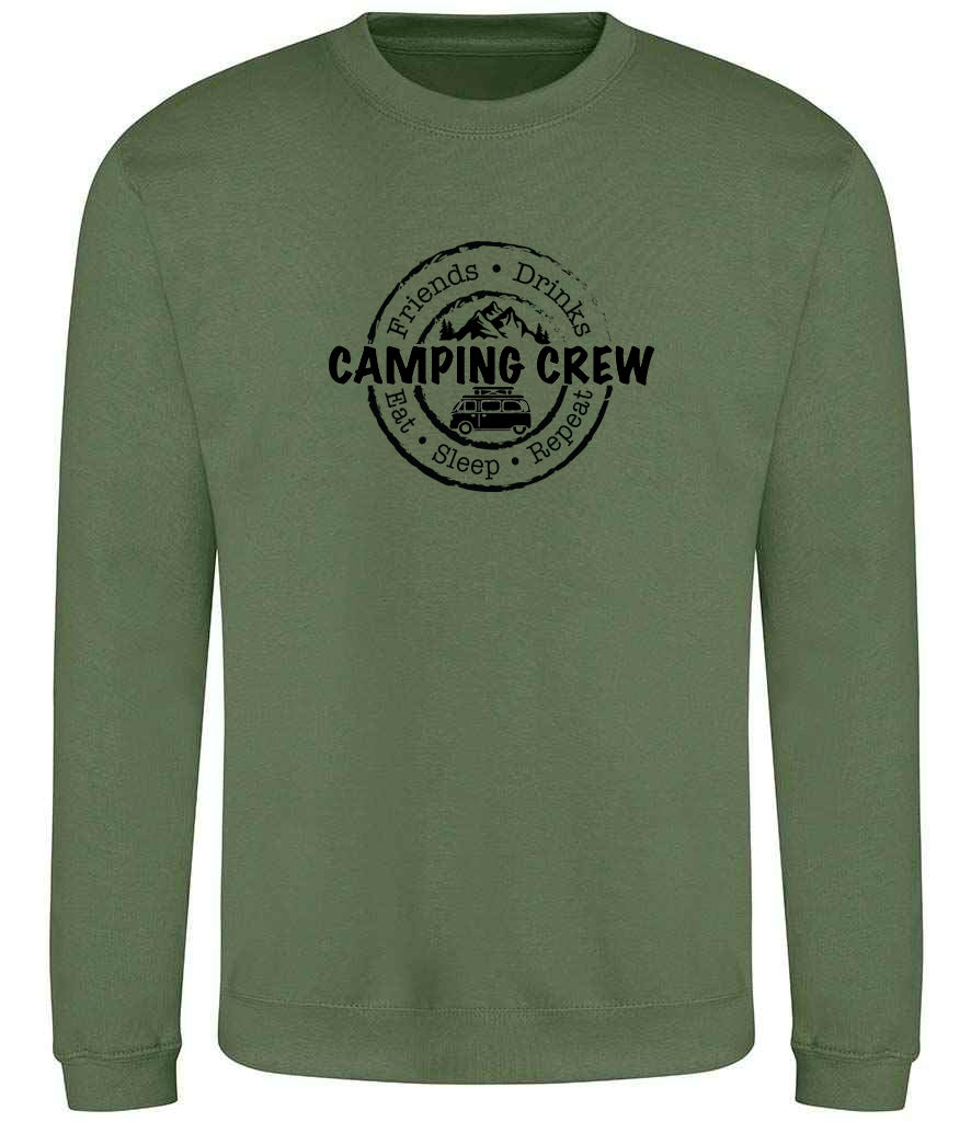 Sweatshirt: Unisex Camping Crew Sweatshirt (8 Colours available & from Xs to 5XXL)