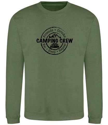 Sweatshirt: Unisex Camping Crew Sweatshirt (8 Colours available & from Xs to 5XXL)