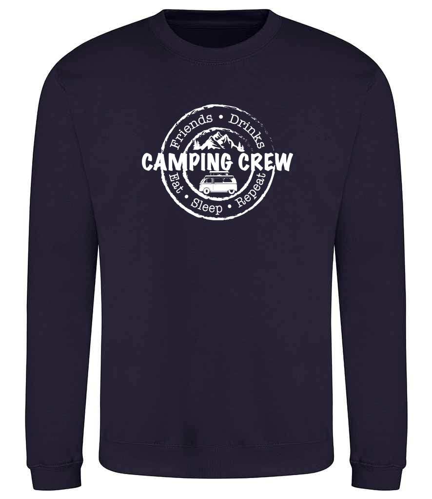 Sweatshirt: Unisex Camping Crew Sweatshirt (8 Colours available & from Xs to 5XXL)