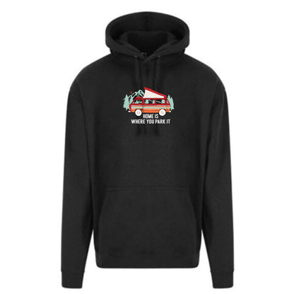 "Home Is Where You Park It - Red Camper Graphic"  Unisex PRO RTX RX350 - Ultimate Comfort Pro Hoodie with Brushed Fleece (Various Sizes)