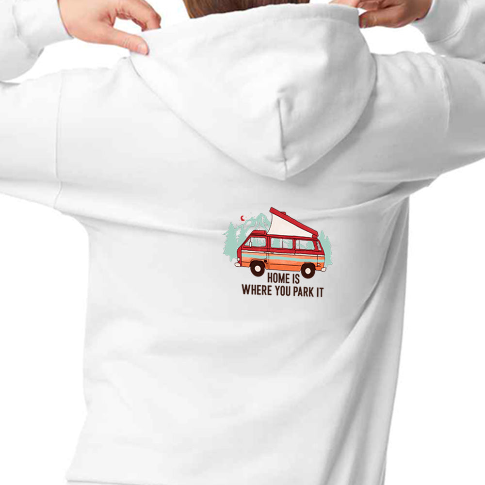 "Home Is Where You Park It - Red Camper Graphic"  Unisex PRO RTX RX350 - Ultimate Comfort Pro Hoodie with Brushed Fleece (Various Sizes)