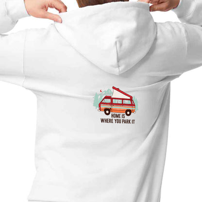 "Home Is Where You Park It - Red Camper Graphic"  Unisex PRO RTX RX350 - Ultimate Comfort Pro Hoodie with Brushed Fleece (Various Sizes)