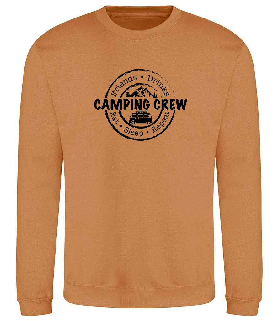 Sweatshirt: Unisex Camping Crew Sweatshirt (8 Colours available & from Xs to 5XXL)