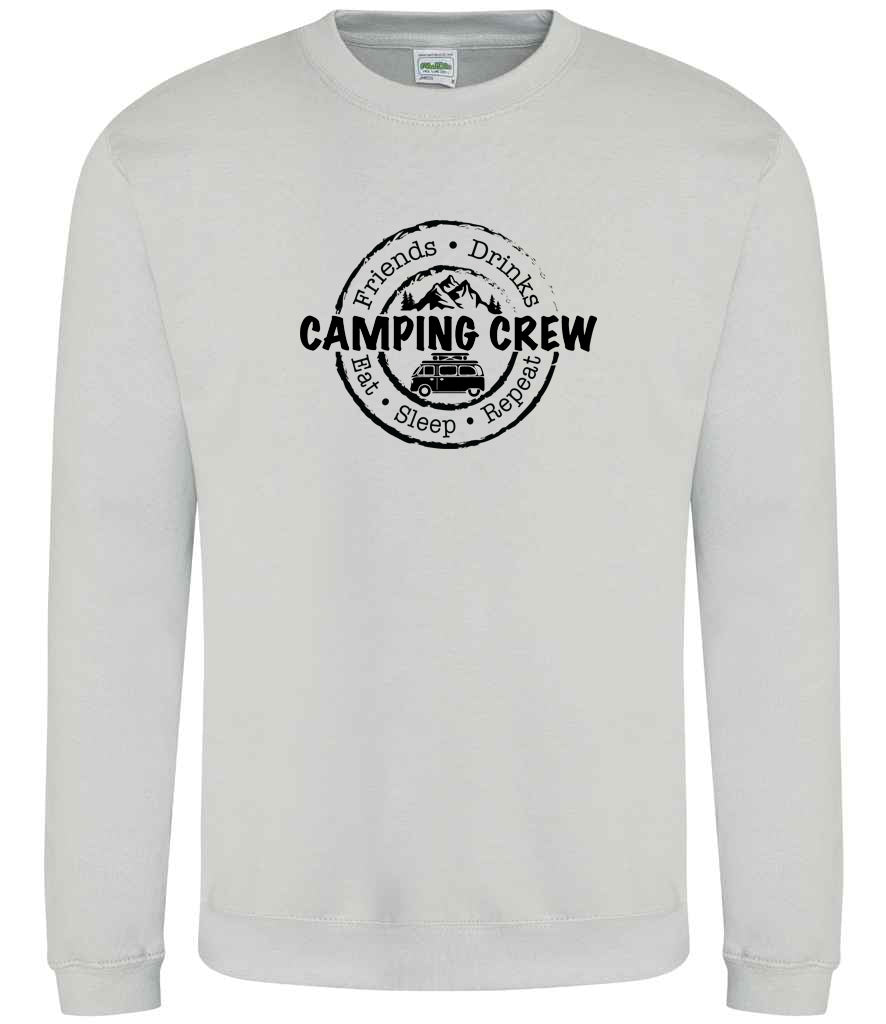 Sweatshirt: Unisex Camping Crew Sweatshirt (8 Colours available & from Xs to 5XXL)