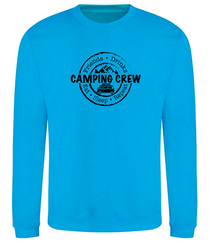 Sweatshirt: Unisex Camping Crew Sweatshirt (8 Colours available & from Xs to 5XXL)