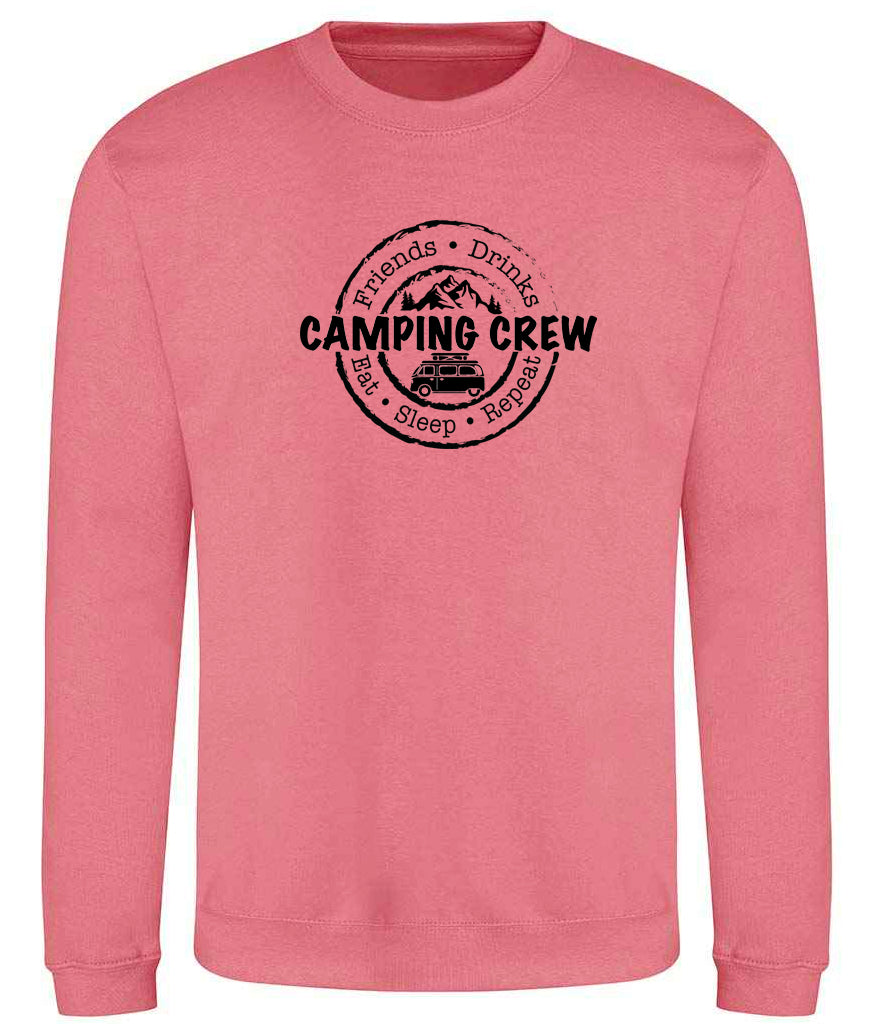 Sweatshirt: Unisex Camping Crew Sweatshirt (8 Colours available & from Xs to 5XXL)