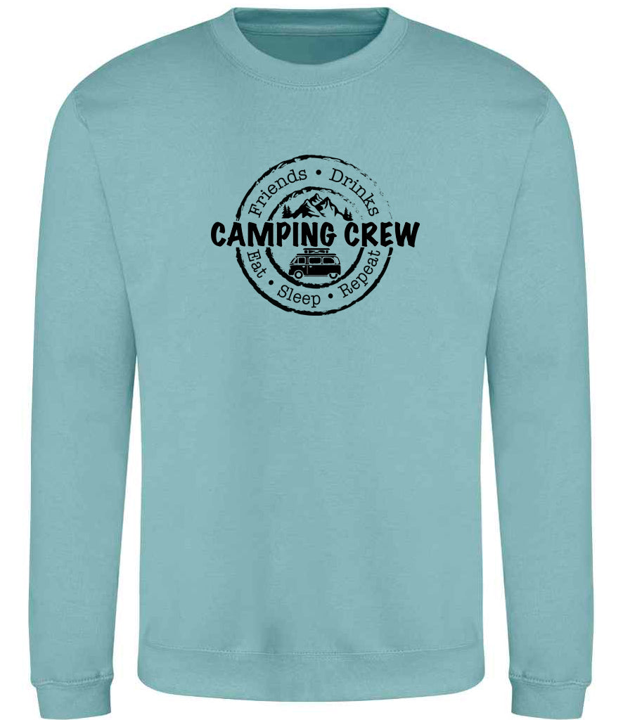 Sweatshirt: Unisex Camping Crew Sweatshirt (8 Colours available & from Xs to 5XXL)